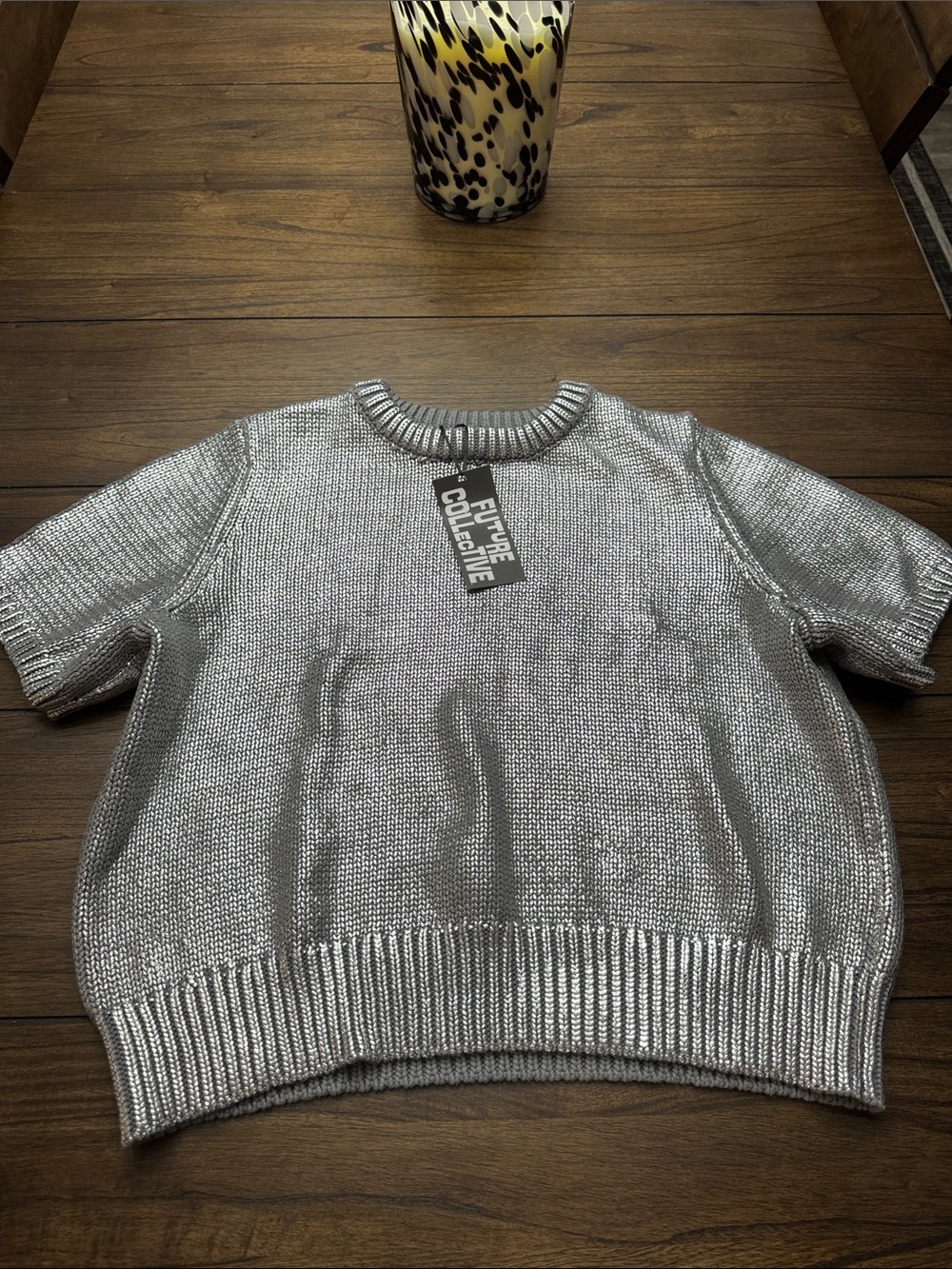 Future Collective Metallic Silver Short-Sleeve Crew Sweater